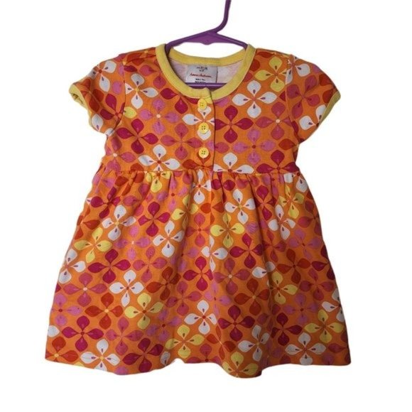 Hanna Andersson size 80 2T Button Front Empire Waist Floral‎ Summer Dress Orange - Picture 2 of 4